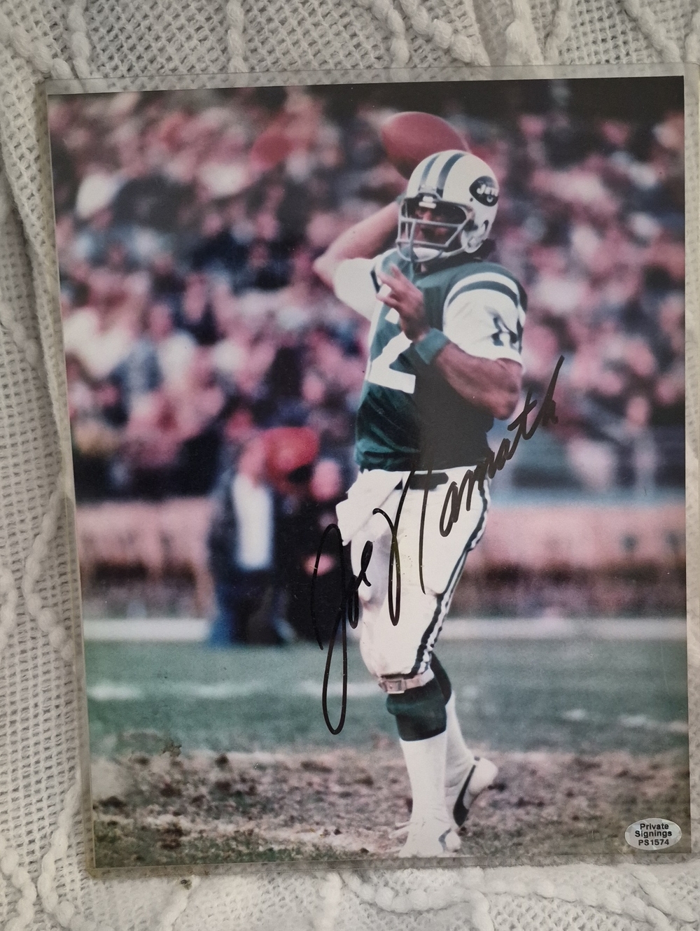 Joe Namath Signed Vintage Football Photo Print - Green Jets Jersey